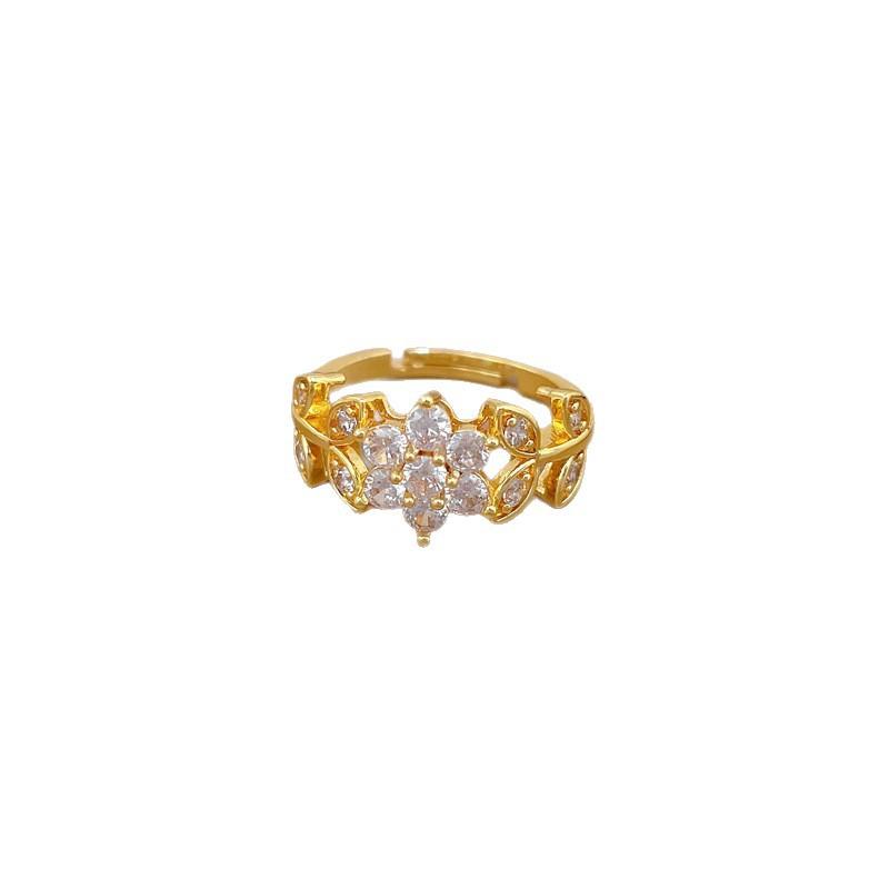Real Gold Light Luxury Flower Full Diamond Ring Opening Adjustable Simple Jewelry Japanese Ring Couple Ring