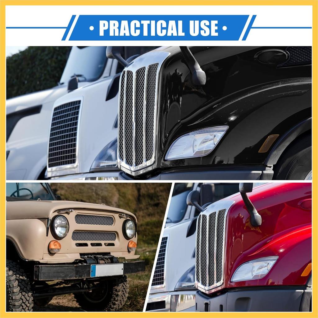 Car Grill Mesh, 40"x13" 12x6mm Rhombic Hole Car Pickup Truck Grille Mesh Sheet Air Intake Insert Universal for Car Multifunctional Aluminum Alloy