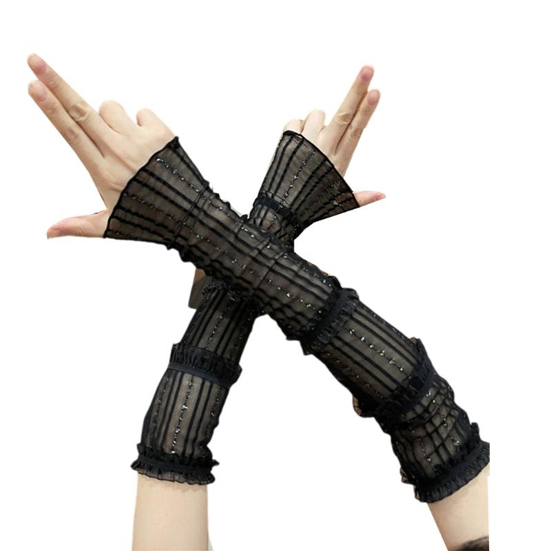 Sunproof Arm Sleeves Holiday Women Girl Arm Cover with Pleated Lace Trim Breathable Arm Cover for Holiday Driving