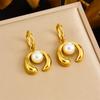 Vintage Heart Fan Shape Blue Turquoise Pearl Drop Earrings Necklace Set with Fashion Gold Accents