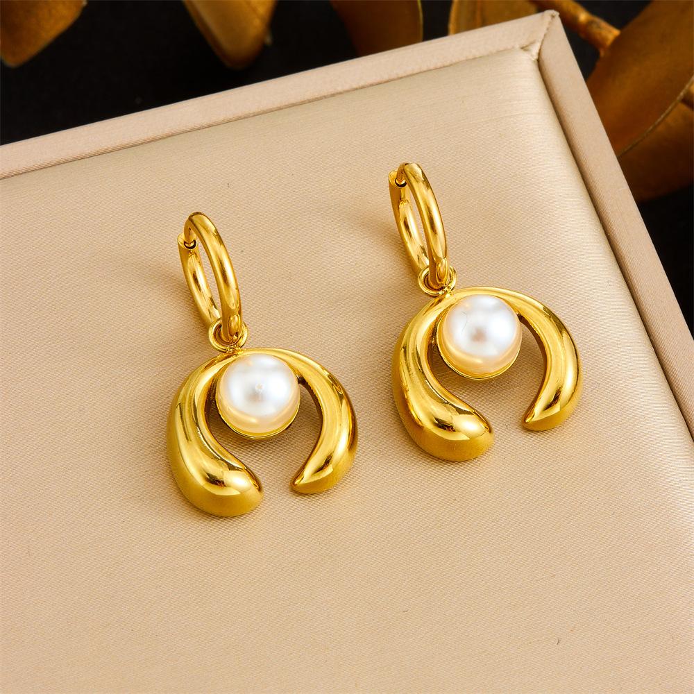 Vintage Heart Fan Shape Blue Turquoise Pearl Drop Earrings Necklace Set with Fashion Gold Accents