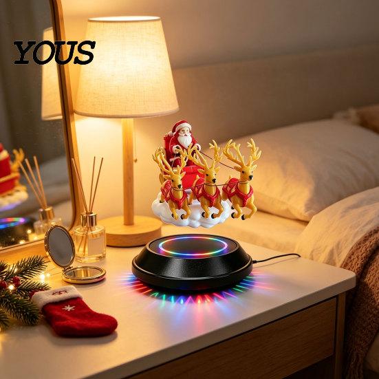 Decorative Santa Claus Sleigh Floating Sleigh, Magnetic Levitation Santa's Flying Ornament, Christmas Festive Ornament Display for Home, Office, Shelf