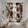 Contemporary Christmas Pinecone Berry Curtains Semi Transparent Style Bedroom Living Room Decor Set Of 2 Made Polyester Machine Washable Sitting