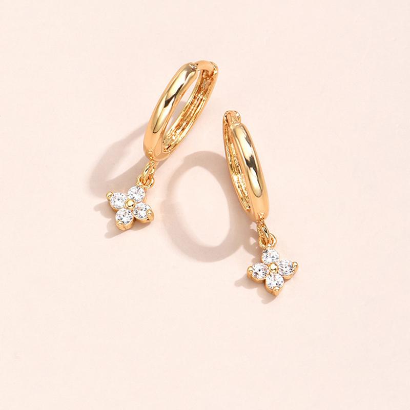 Simple Gold Color Stainless Steel Floral Sweet Earrings Temperament Simple Inlaid Zircon for Women Wedding Jewelry Accessories