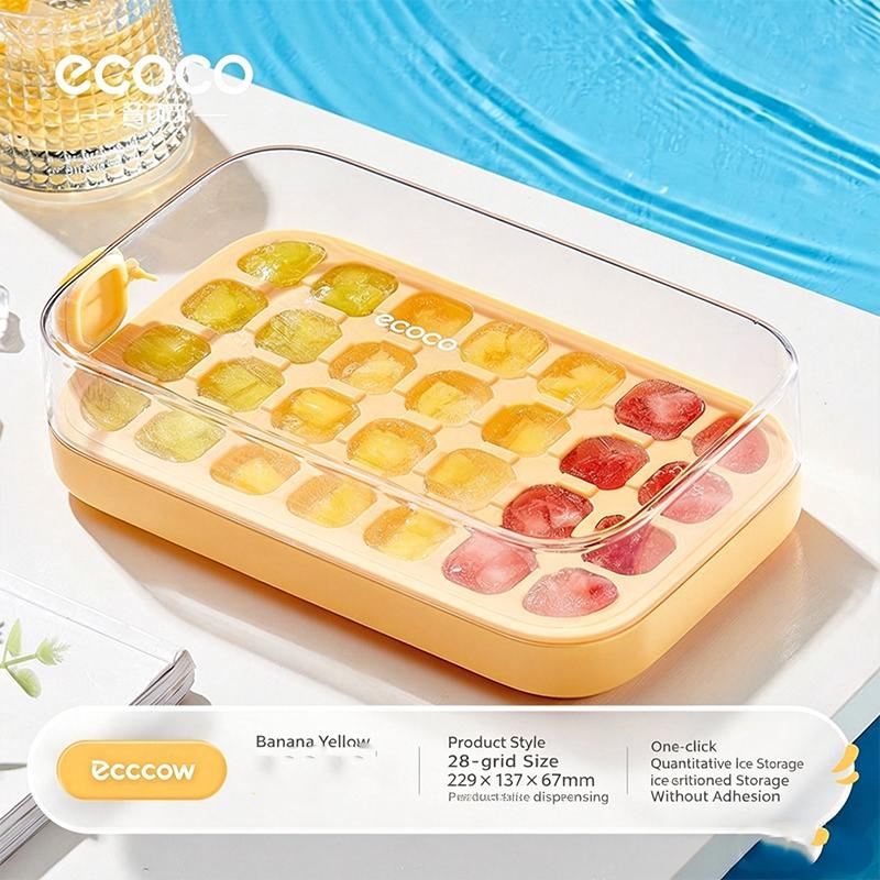 Silicone Ice Cube Tray With One Press Release Lid And Container Stackable Ice Mold For Freezer Summer Beverage Accessories