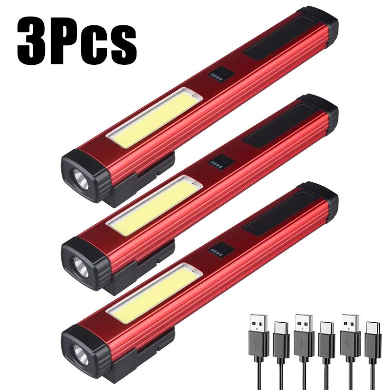 Mini Portable LED Pen Lamp COB Side Light Bottom Magnet Flashlight With Pen Clip Built-in Battery Type-C Rechargeable Work Torch