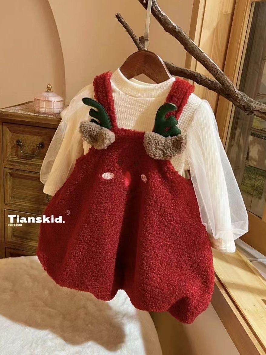 

Рождественская юбка и топ из бархата для девочек - стильное платье цвета красного вина на Новый год Size 80