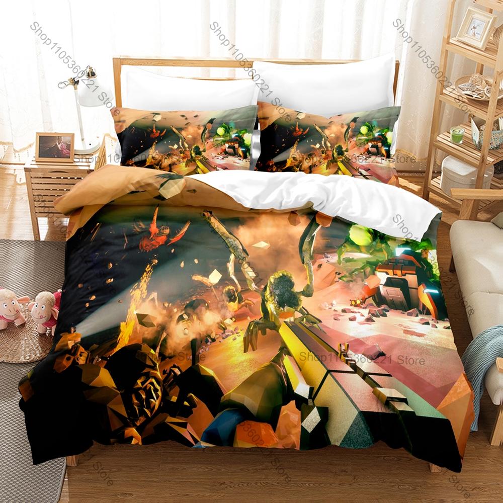 Deep Rock Galactic Dark Cave Space Mining Game Bedding Set Duvet Cover + 2 Pillowcases Teen Gaming Room Decor