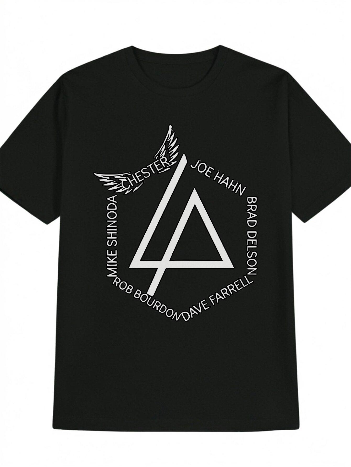 Graphic T-shirt - Black Crew Neck Casual Tee with White Inverted Triangle XL