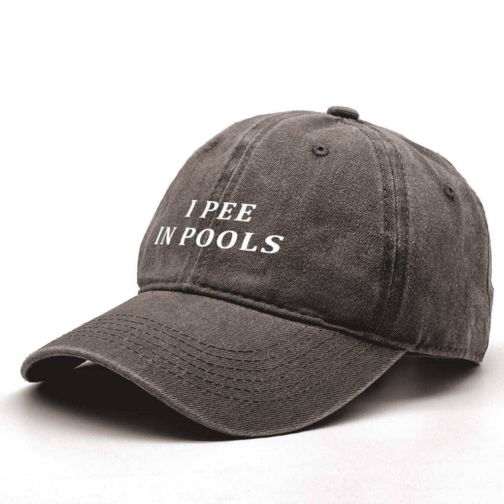 White I PEE IN POOLS Printed Baseball Cap Adjustable Trendy Snapback Hat Lightweight Unisex Sun Hat for Casual Hiking