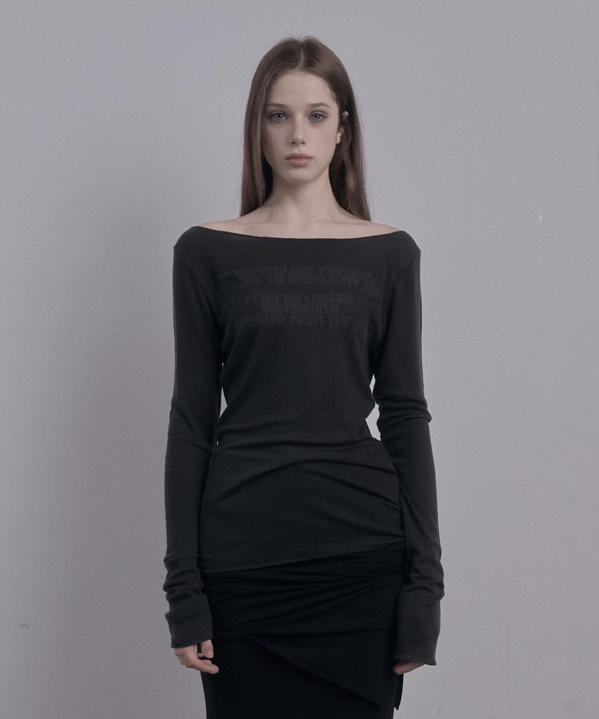 DAMIO Faded Lettering Sheer Top (Charcoal)