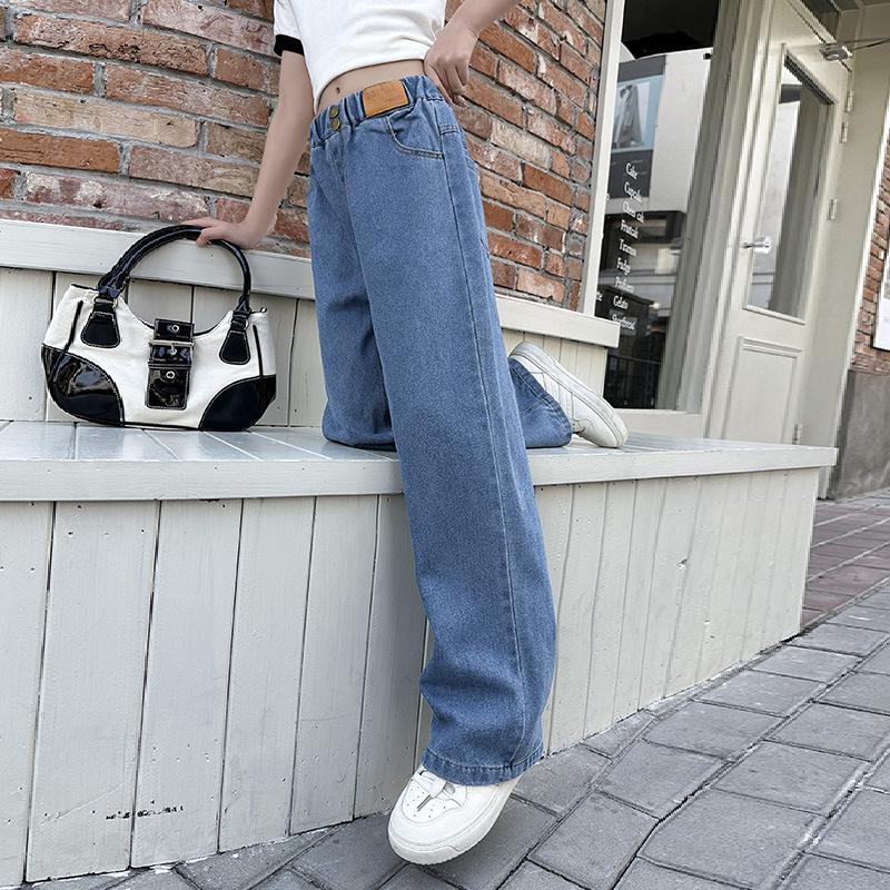 Girls' Patchwork Denim Wide-Leg Pants - Autumn/Winter 2025 Korean Style for Children