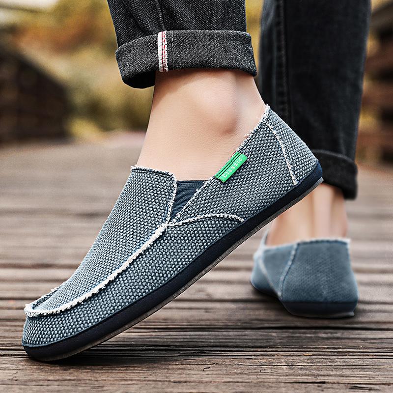Men’s Outdoor Canvas Shoes Moccasins Driving Shoes Comfort Grey Casual Plus Size  Slip On Wide Head Shoes for Farther