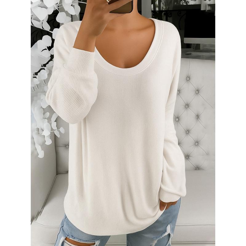 MGHR Women's Fashion Casual Long Sleeve U-Neck Blouses & Shirts