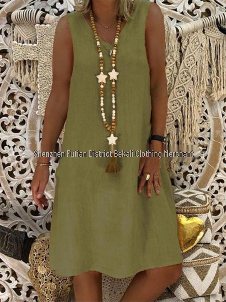 2023 European & American Summer V-neck Sleeveless Vest Dress for Women