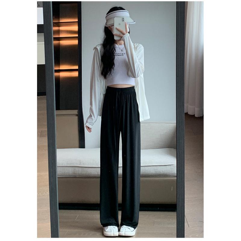 Ice Silk Women's Lightweight Quick-Dry Sun Protection Wide-Leg Pants - High-Waisted and Breathable for Summer