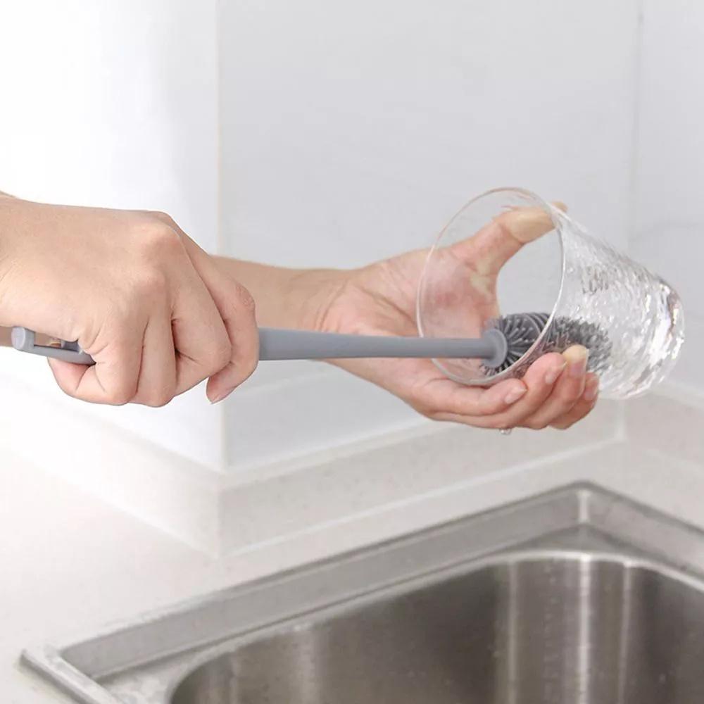 Ny langhåndtak babyflaskebørste Glassvannflaskebørste Giftfri kjøkkenrengjøringsverktøypakke