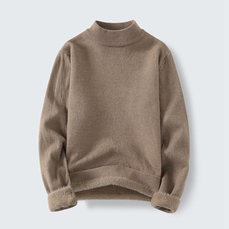 Autumn and Winter Integrated Fleece Fleece Sweater Knitted Sweater Men's Pullover Warm Sweater