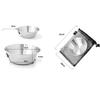 Stainless Steel Bowl With Foldable Handle Outdoor Camping Picnic Tableware Portable Cookware