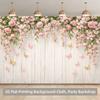 2D Flat Printing White Wood Plank Background Cloth with Pink Flowers for Birthday Party Photoshoot