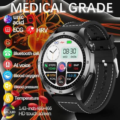 2024 Nouvelle montre intelligente Lipides sanguins Acide urique ECG + PPG Température corporelle Appel Bluetooth Montre intelligente de santé
