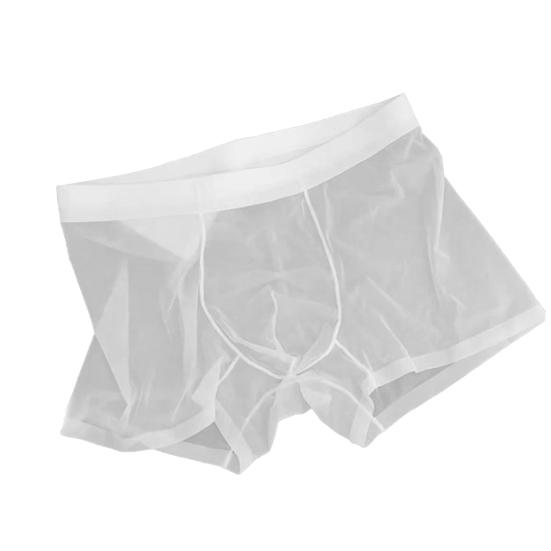 Men Boxer Underwear Mid-rise Tight Cut High Elasticity Shorts Briefs Seamless See-through Solid Color U-Convex Panties