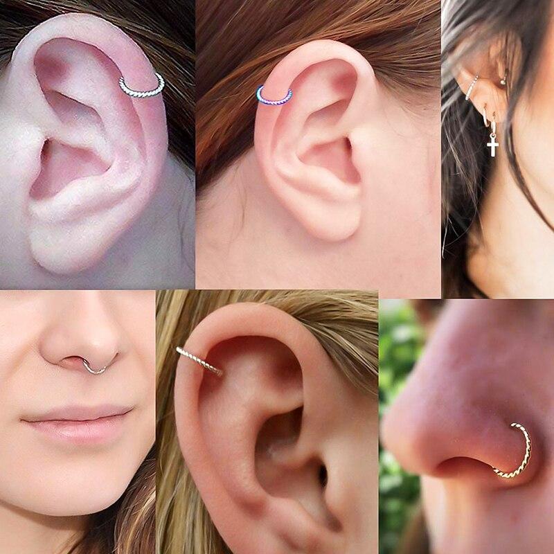 1PC 16g din oțel inoxidabil cu balamale segment Clicker inel nas septum piercing Helix cartilaj Daith Twist Hoop inele nas Clip Nariz