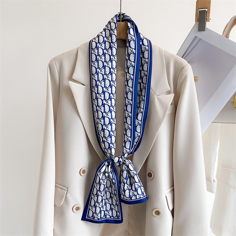 Simple geometric scarf light luxury streamer strap bag decoration suit scarf small long headband silk scarf women's printing narrow