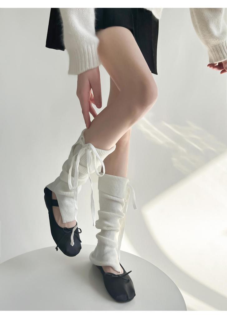 Korean Style Lace-Up Bow Knit Leg Warmers for Girls