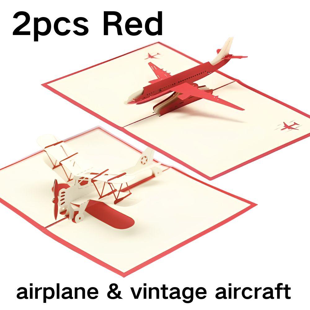 

2pcs Red/Blue Paper 3D Aircraft Greeting Card Best Wishes For Him/Her Birthday Anniversary Thanksgiving Festival Gift Card YMY