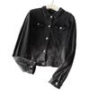 Women's Black Stretch Denim Jacket - Retro, Versatile, Short Spring Outerwear