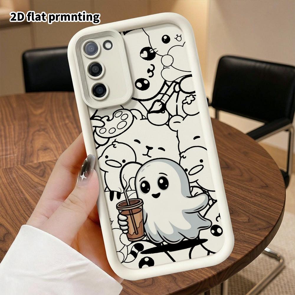 Phone case: 2D flat, suitable for Samsung Galaxy A34 A35 M05 M06 S20 S22 S21 FE Plus 5G protective case, white little ghost, perfect Christmas and Hal