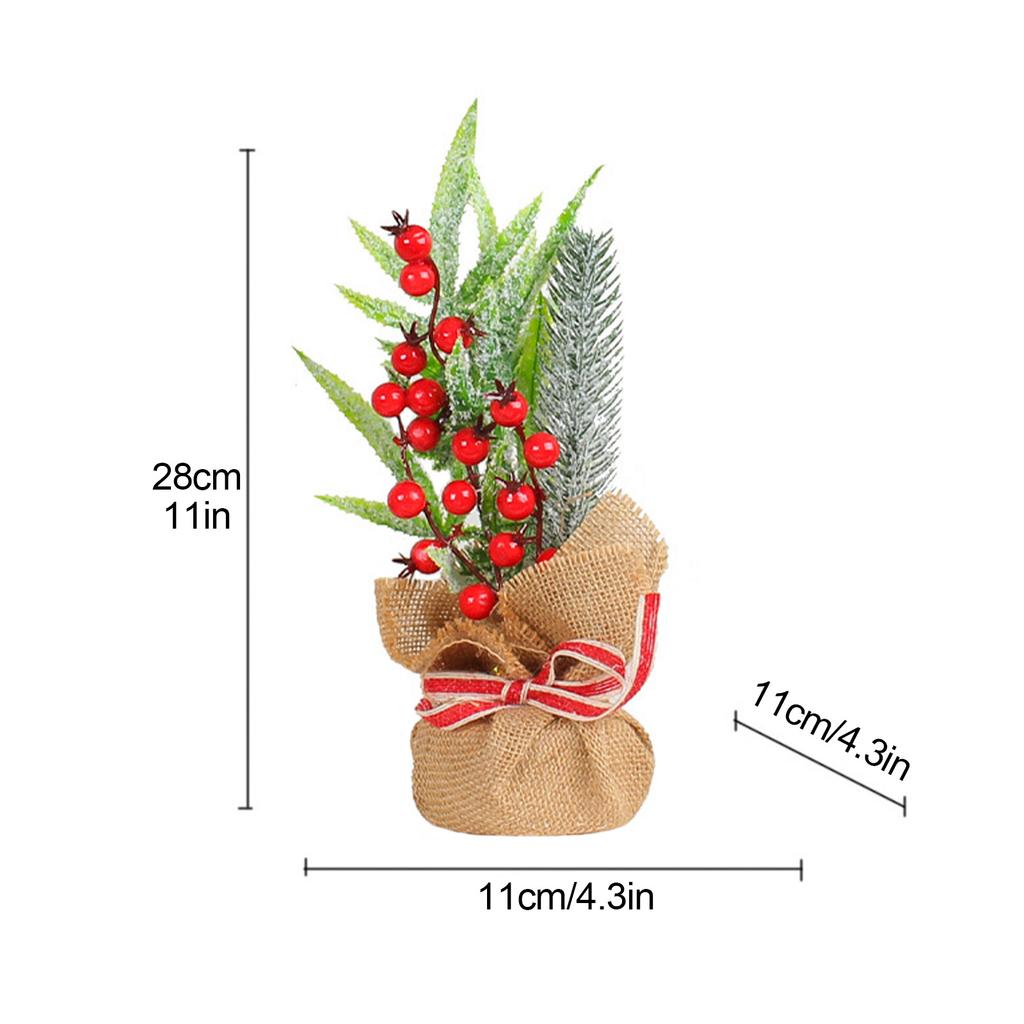 Mini Xmas Tree Table Decorations Office Holiday Decor Small Artificial Trees with Red Berries Pine Cone Greenery