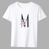 Men's Classic T-shirt Casual O-neck Flower and Black Lettern Printing Pattern Series Commuter All-match Breathable White Shirt