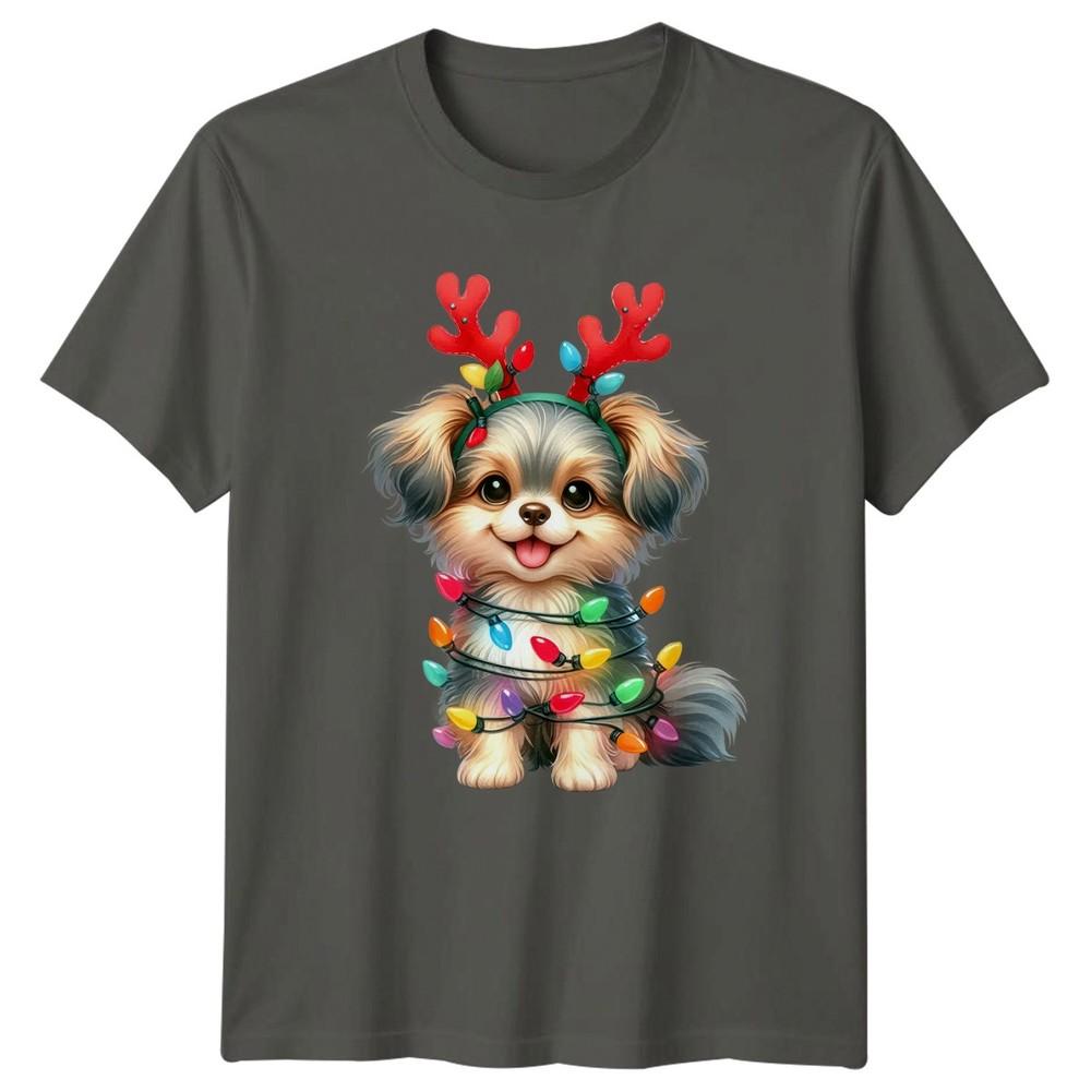 Puppy Reindeer Christmas Holidays Unisexs Unisexs Graphic Unisex Tee S