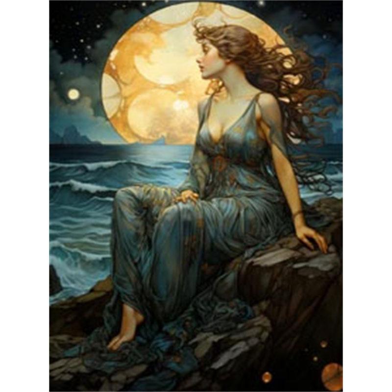 DIY Diamantový obraz Dcera moře Sada křížových stehů Mozaika Umění Diamantový obraz Kruhový/čtvercový Diamantový domov Dekorace