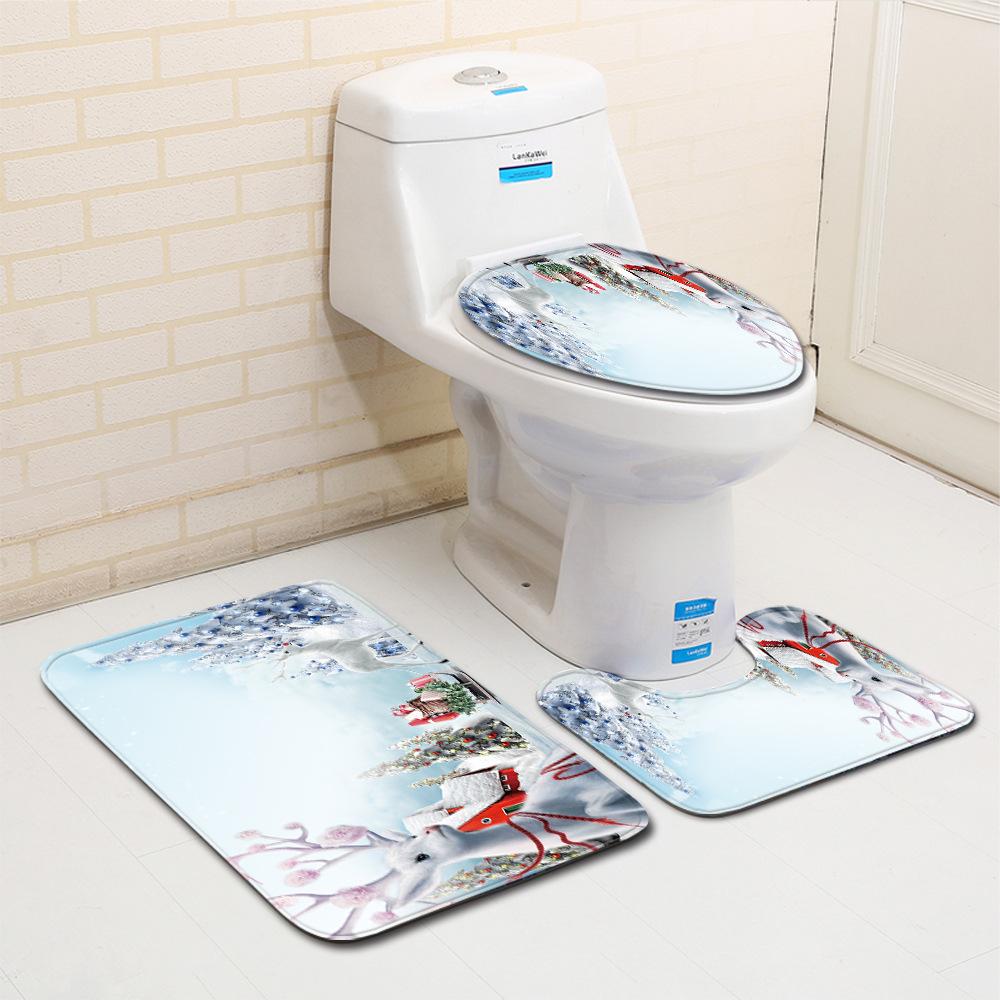 Christmas Bathroom Floor Mat Toilet Three-Piece Set