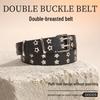 Korean Punk Star Double-Breasted Eyelet Leather Belt