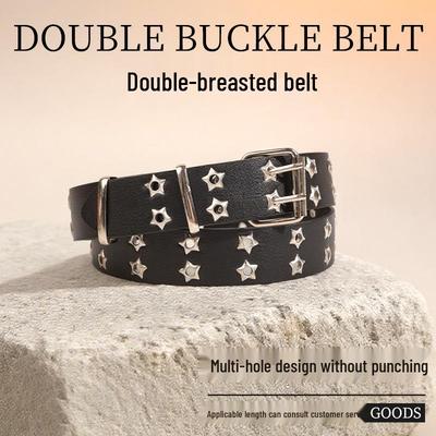 Korean Punk Star Double-Breasted Eyelet Leather Belt