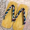Edoten Geta Made in Yellow Tatami Patterned Navy Shippo Size L Sandals, Japan, Sole, Strap, Blue, Pattern,