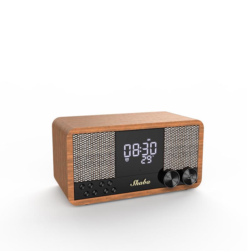 Vintage Bluetooth Speaker Wooden FM Radio Clock Alarm with Subwoofer, Retro Home Stereo Bass