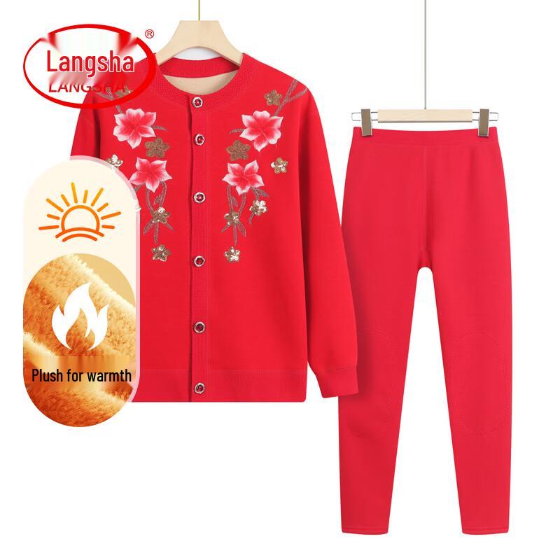 

LangSha Women s Fleece-Lined Thermal Set for Seniors 2XL