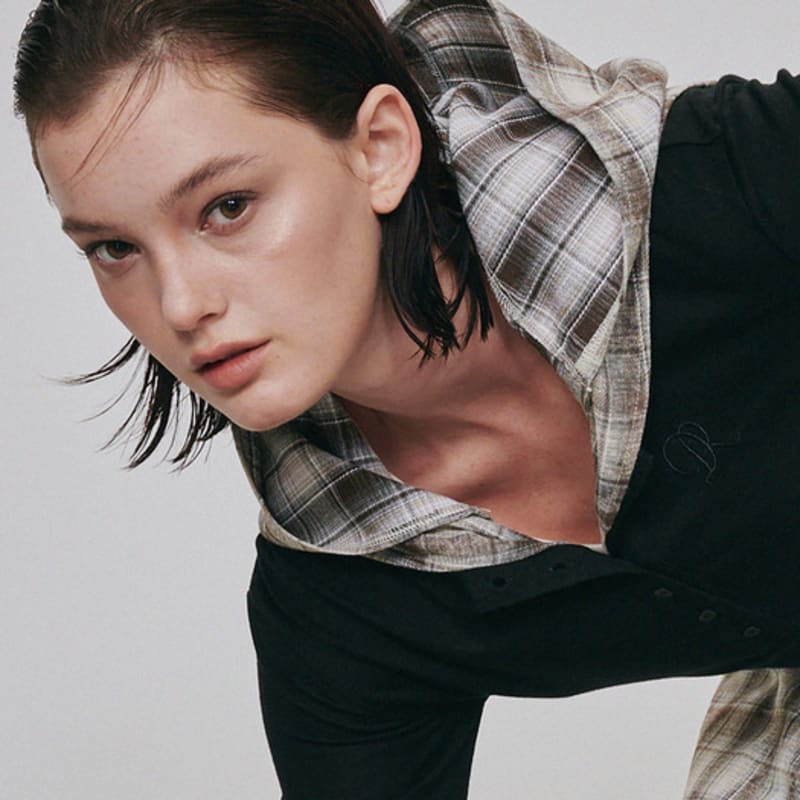 

DEAR MY DEER DEAR dr HOODED MUFFLER (BROWN CHECK) Brown