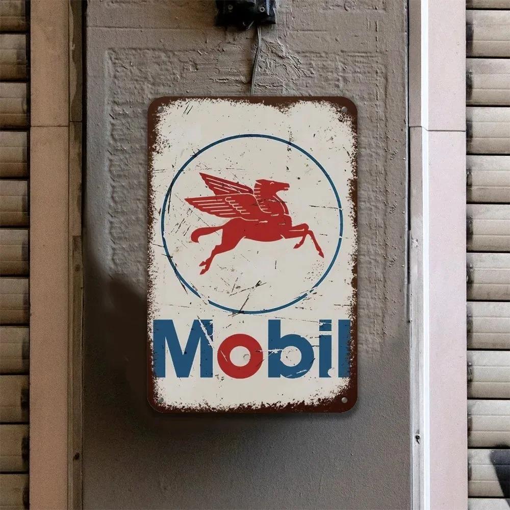 Mobil Oil Rustic Tin Sign  Vintage Gas Station Garage Wall Decor