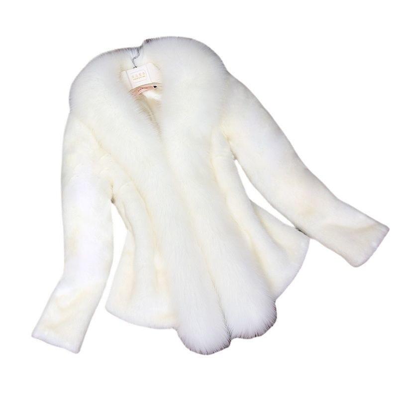 Womens Mid-Length Faux Fur Coat Fox Collar Slim Fit Padded Winter Jacket