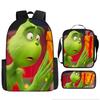 Green Hair Monster Grinch School Bag Campus 12345th and 6th Grade Backpack Lightweight Weight Loss Computer Bag Three-piece Set