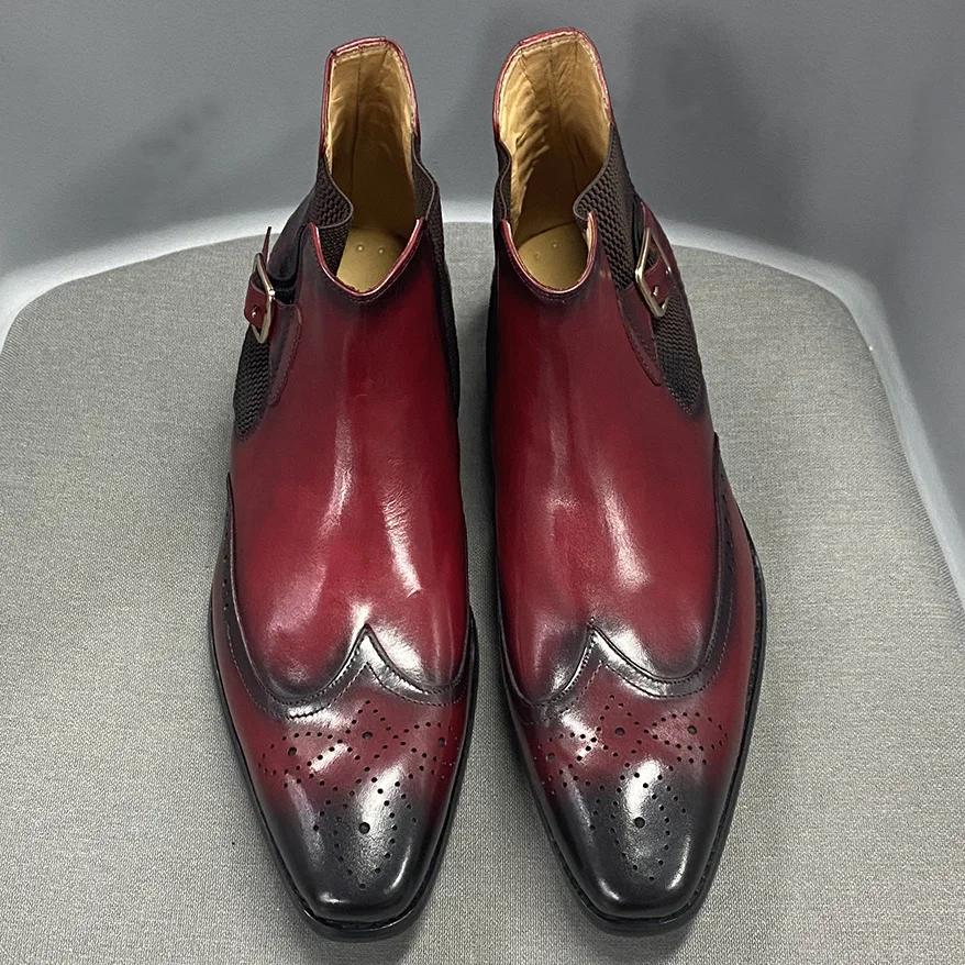 Mode Luxusmarke Herren Chelsea Causal Stiefel Hohe Qualität Echtes Leder Slip-on Schnallenriemen Schwarz Braun Hochzeit Formal Stiefeletten