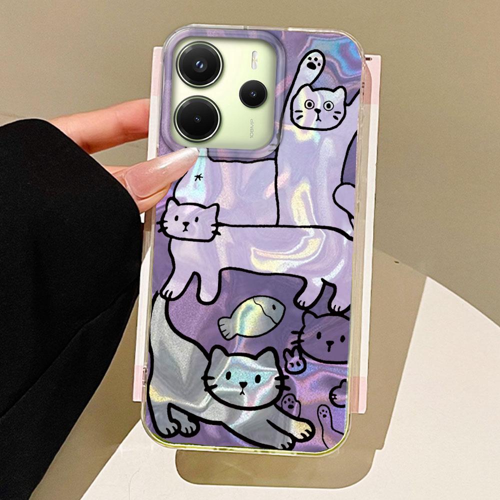 

Фиолетовая линия Кот Рыба Водная текстура Чехол для телефона для Xiaomi Redmi 13C 14C A5 A3 A4 A3X Note 14 13 12 11 11S Pro Силиконовая задняя крышка Redmi Note 11 Pro 5G белый