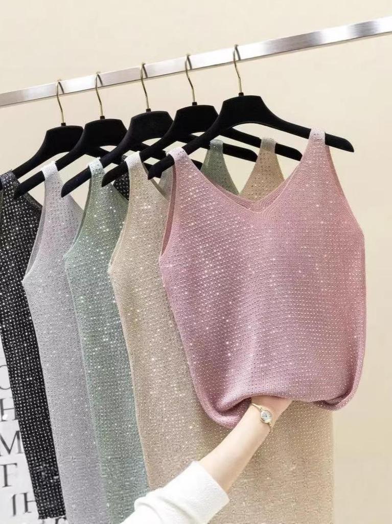 Korean Style Ice Silk Knit Sleeveless Loose Vest Top