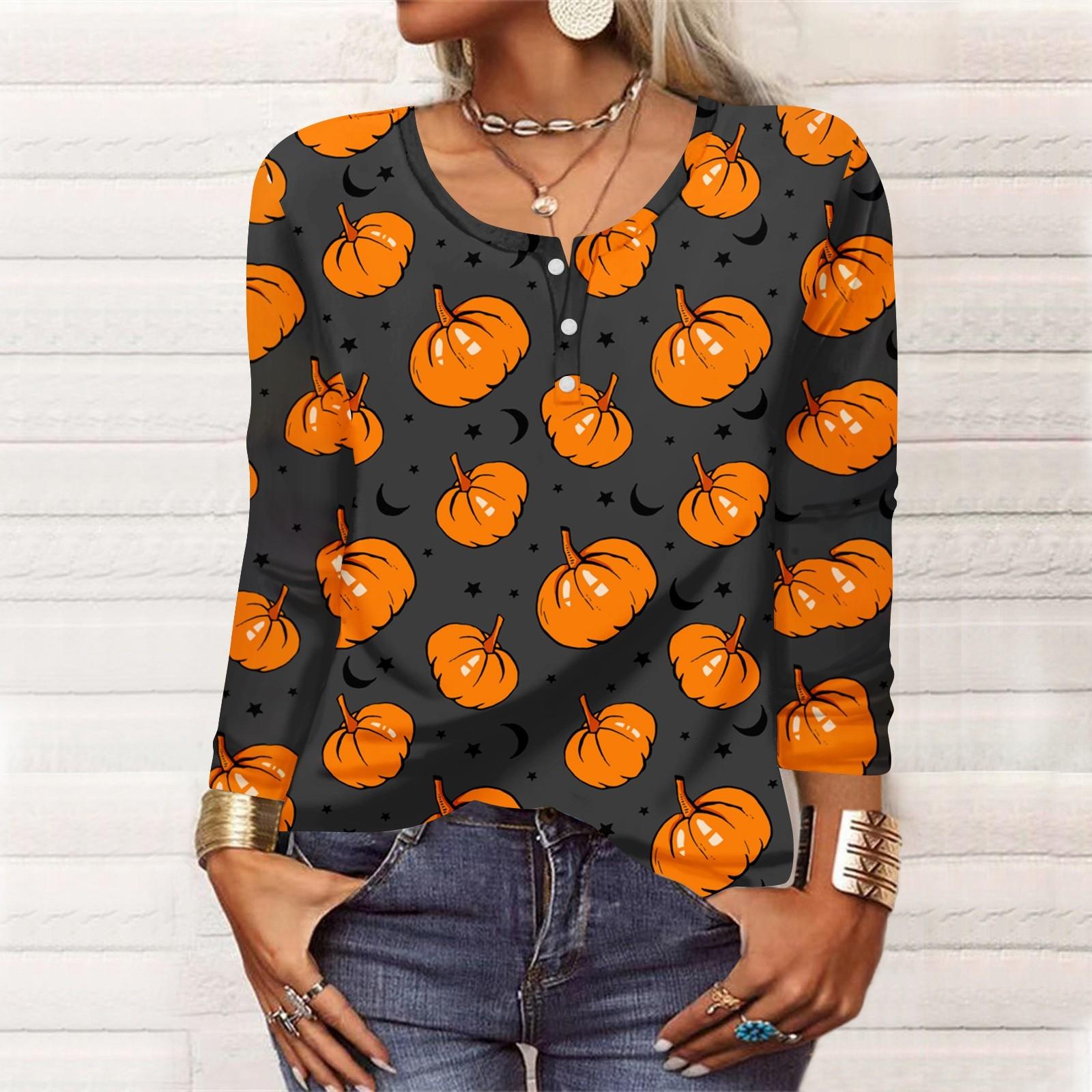 

Рубашки с длинным рукавом для женщин, Хэллоуин с рисунком и графическим принтом, футболки, блузки, повседневные базовые топы больших размеров, пуловер XXL